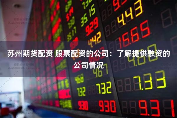 苏州期货配资 股票配资的公司：了解提供融资的公司情况